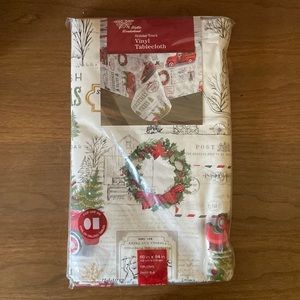 WINTER WONDERLAND HOLIDAY TRUCK FLANNEL BACKED VINYL TABLECLOTH 60”x84” NEW
